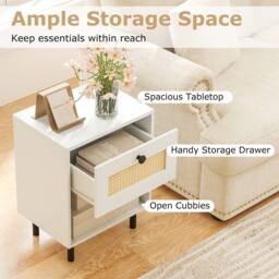 Costway Rattan Nightstand Sofa Accent End Table for Living Room White - thumbnail 9
