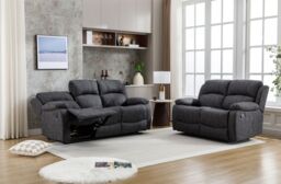 FURNITURE ONE Recliner Sofa Set, Leathaire Fabric Manual Recliner Sofa Suite - 3+2 Seater Set in Dark Grey - Size: 1 Pack - thumbnail 3