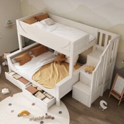 BTM Solid Wood Staircase Bunk Bed 90+135x190cm White - Size: Single - thumbnail 7
