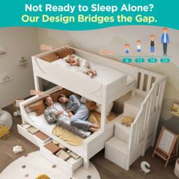 BTM Solid Wood Staircase Bunk Bed 90+135x190cm White - Size: Single - thumbnail 5