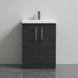 Balterley Contemporary Bathroom Floor 2-Door Vanity Unit Basin, Black, 600mm in Black - thumbnail 5