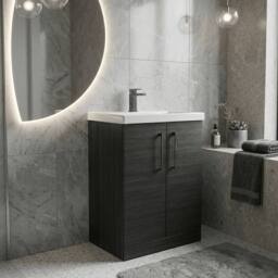 Balterley Contemporary Bathroom Floor 2-Door Vanity Unit Basin, Black, 600mm in Black - thumbnail 3