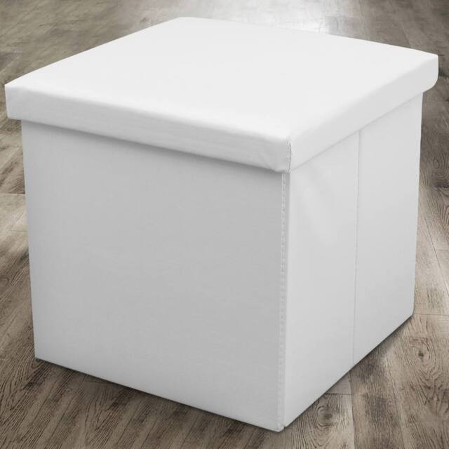 Home Republic Faux Leather Foldable Storage Ottoman in White - Size: Large - image 1