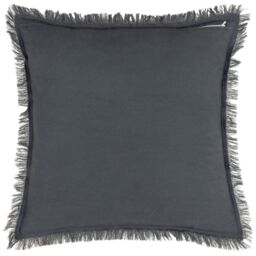 Yard Jaye 100% Cotton Velvet Fringed Cushion in Dark Blue - Size: 45 cm x 45 cm - thumbnail 2