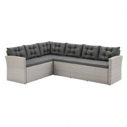 Home Detail Chile Rattan Corner Outdoor Dining Garden Furniture Set Sofa Table Bench & 2 Stools in Grey - thumbnail 3