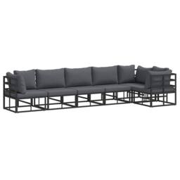 Berkfield Home Garden Sofa Set with Cushion with Pillow 6 pcs Black Aluminium - thumbnail 3