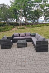 Fimous Dark Mixed Grey Outdoor Rattan Garden Furniture Set Corner Sofa 2 Tables With 1 Chair in Dark Grey - thumbnail 1