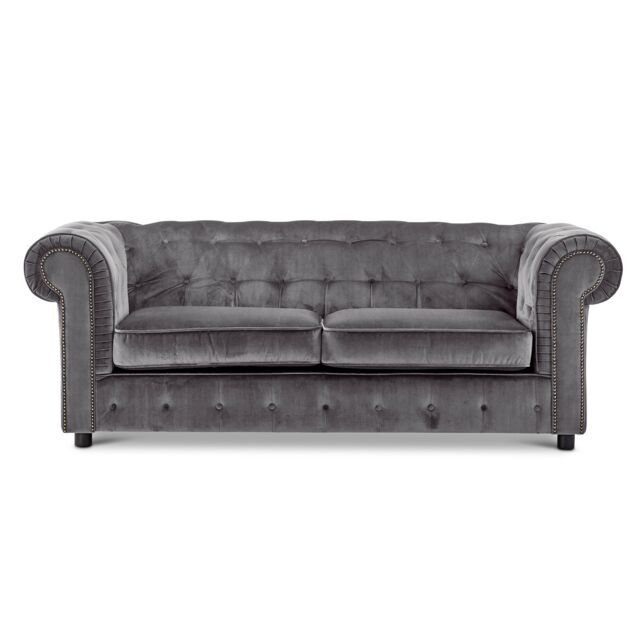 Furnishings For Less UK Ashbourne Chesterfield Large Velvet Fabric 3 Seater Sofa Studded Design in Grey - image 1