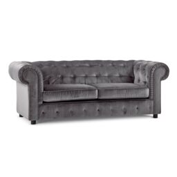 Furnishings For Less UK Ashbourne Chesterfield Large Velvet Fabric 3 Seater Sofa Studded Design in Grey - thumbnail 2