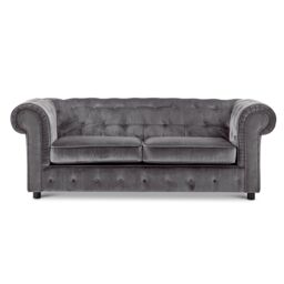 Furnishings For Less UK Ashbourne Chesterfield Large Velvet Fabric 3 Seater Sofa Studded Design in Grey