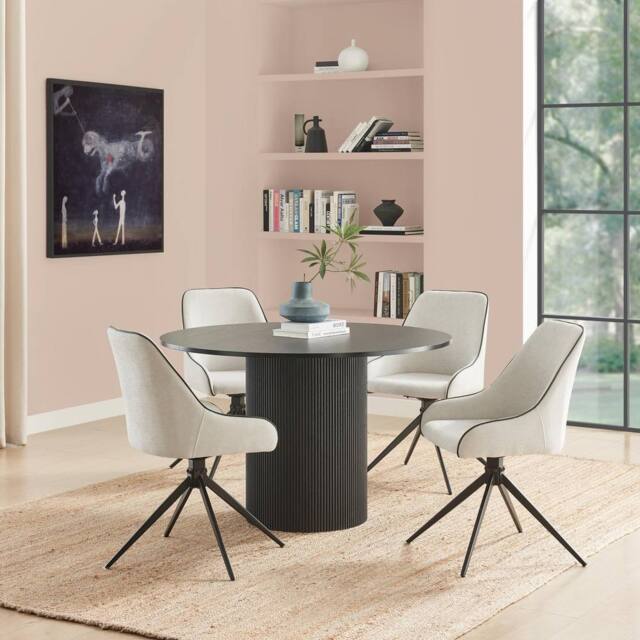 FurnitureboxUK Penrose Black Round Dining Table & 4 Beaumont Fabric Swivel Chairs in Cream - image 1