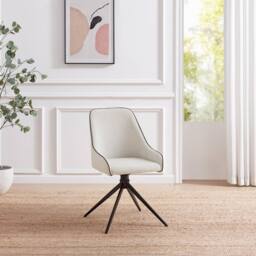FurnitureboxUK Penrose Black Round Dining Table & 4 Beaumont Fabric Swivel Chairs in Cream - thumbnail 9