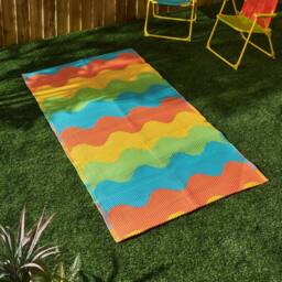 OHS Waved Lines Reversible Outdoor Garden Rug Waterproof Area Mat - Size: 80 cm x 150 cm - thumbnail 1