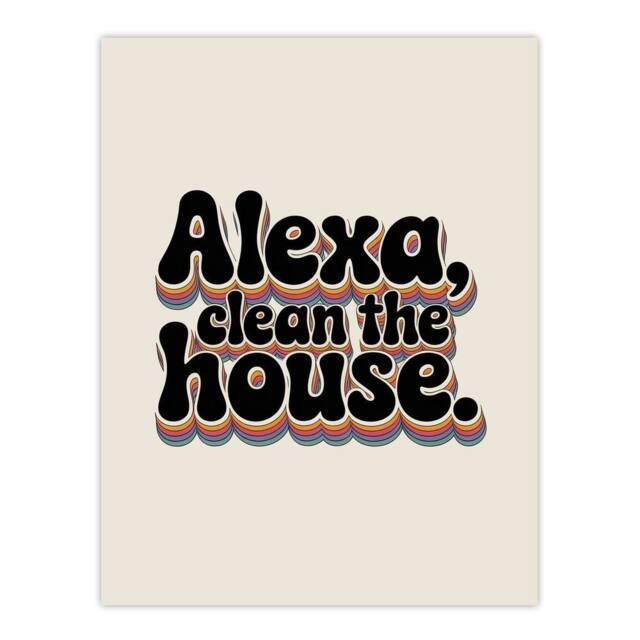 "Artery8 Assistant Clean The House Funky Retro Typography Wall Art Print in Beige - Size: W12"" x H16""" - image 1