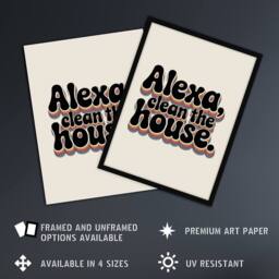 "Artery8 Assistant Clean The House Funky Retro Typography Wall Art Print in Beige - Size: W12"" x H16""" - thumbnail 2