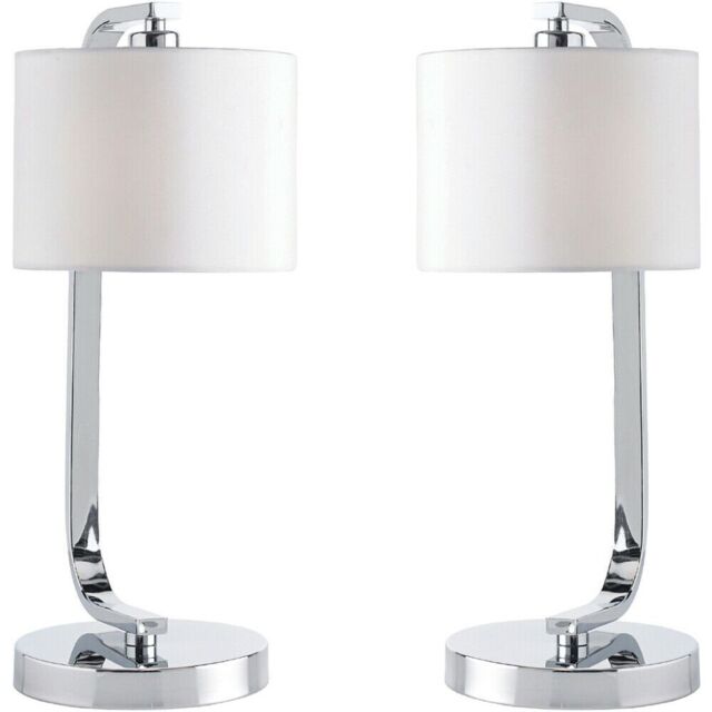 Loops 2 PACK Touch Dimmable Table Lamp Chrome & White Fabric Shade Bedside Desk Light - image 1