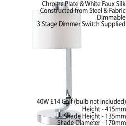 Loops 2 PACK Touch Dimmable Table Lamp Chrome & White Fabric Shade Bedside Desk Light - thumbnail 3