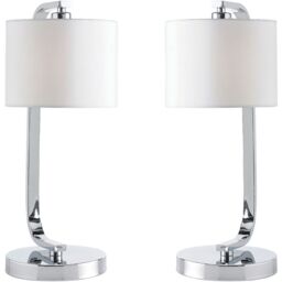 Loops 2 PACK Touch Dimmable Table Lamp Chrome & White Fabric Shade Bedside Desk Light