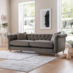 The Great Sofa Company Kensington 3-Seater Velvet Chesterfield Sofa in Grey - Size: 3 Seater - thumbnail 2