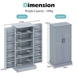 VOGREX Grey Freestanding Kitchen Sideboard Storage Cabinet - thumbnail 2