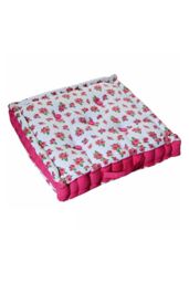 Homescapes Roses & Dots Cotton Floor Cushion in Pink - Size: 50 cm x 50 cm