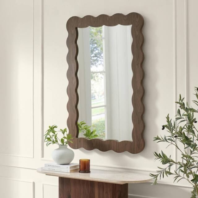 FurnitureboxUK Wiggle Walnut Wood Long Rectangle 120x80cm Wall Mirror - Size: 120x80 cm - image 1