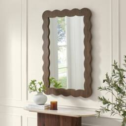 FurnitureboxUK Wiggle Walnut Wood Long Rectangle 120x80cm Wall Mirror - Size: 120x80 cm