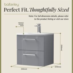Balterley Wall Hung 2 Drawers Vanity Unit - Curved Basin 500mm, Satin Grey - thumbnail 5