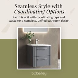 Balterley Wall Hung 2 Drawers Vanity Unit - Curved Basin 500mm, Satin Grey - thumbnail 7