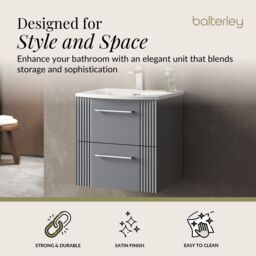 Balterley Wall Hung 2 Drawers Vanity Unit - Curved Basin 500mm, Satin Grey - thumbnail 2
