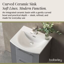 Balterley Wall Hung 2 Drawers Vanity Unit - Curved Basin 500mm, Satin Grey - thumbnail 4