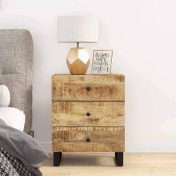 Berkfield Home Dense Bedside Cabinet 50x33x62 cm Solid Wood Mango&Engineered Wood in Brown - Size: 50 x 33 x 62 cm - thumbnail 2