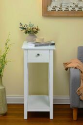 Living and Home One Drawer Wooden Slim Side Table Nightstanding Bed Sofa Side Storage Drawer with Shelf in White - thumbnail 3