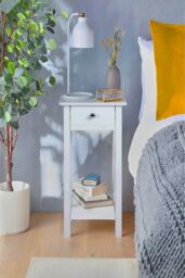 Living and Home One Drawer Wooden Slim Side Table Nightstanding Bed Sofa Side Storage Drawer with Shelf in White