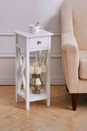 Living and Home One Drawer Wooden Slim Side Table Nightstanding Bed Sofa Side Storage Drawer with Shelf in White - thumbnail 4