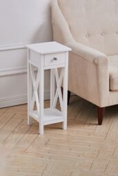 Living and Home One Drawer Wooden Slim Side Table Nightstanding Bed Sofa Side Storage Drawer with Shelf in White - thumbnail 5