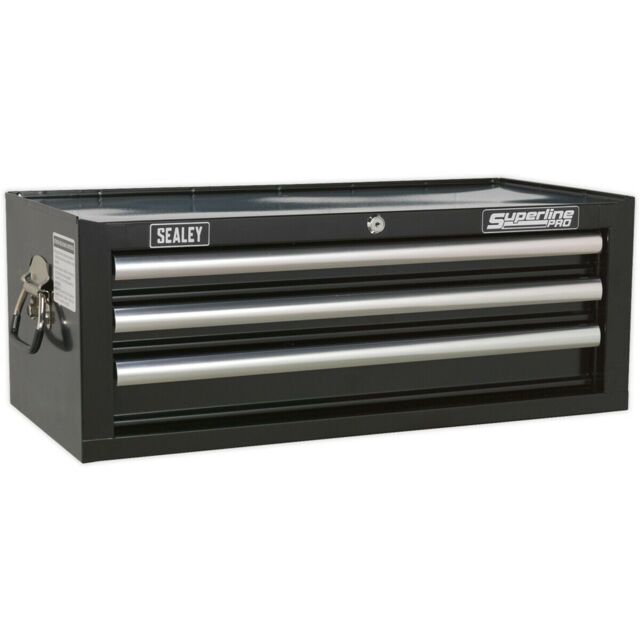 Loops 670 x 320 x 255mm BLACK 3 Drawer MID-BOX Tool Chest Lockable Storage Cabinet - image 1