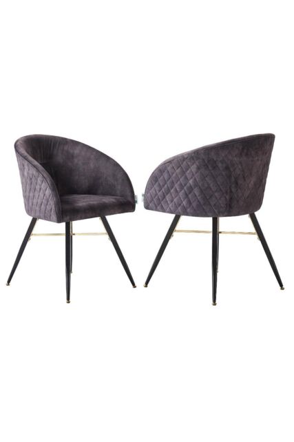 Life Interiors Set of 2 Vittorio Velvet Dining Chairs with Black Metal Legs, Quilted Design Modern Accent Chair - image 1