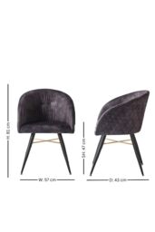 Life Interiors Set of 2 Vittorio Velvet Dining Chairs with Black Metal Legs, Quilted Design Modern Accent Chair - thumbnail 6