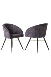 Life Interiors Set of 2 Vittorio Velvet Dining Chairs with Black Metal Legs, Quilted Design Modern Accent Chair - thumbnail 1