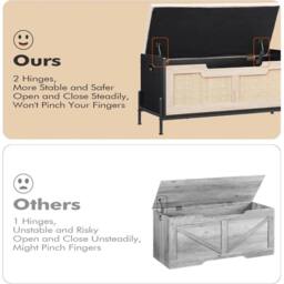 VOGREX Rattan Storage Bench with 2 Safety Hinges, Flip-Top Shoe Trunk in Black - thumbnail 5