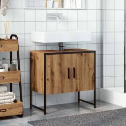 Berkfield Home Bathroom Sink Cabinet Artisan Oak 60x33x60 cm Engineered Wood in Brown - Size: 60 x 33 x 60 cm - thumbnail 3