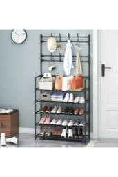 Living and Home 5-Tier Shoe Rack with Coat Hanger 80cm W x 175cm H Coat Rack Garment Rack in Black - Size: XL - thumbnail 6