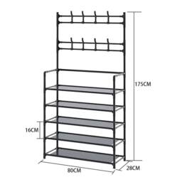 Living and Home 5-Tier Shoe Rack with Coat Hanger 80cm W x 175cm H Coat Rack Garment Rack in Black - Size: XL - thumbnail 5