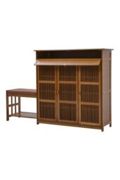 Living and Home Bamboo Entryway Storage Shoe Cabinet with Bench in Brown - thumbnail 5