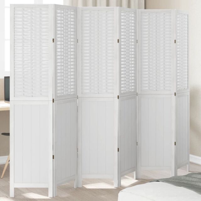Berkfield Home Room Divider 6 Panels White Solid Wood Paulownia - image 1