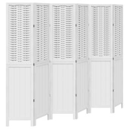 Berkfield Home Room Divider 6 Panels White Solid Wood Paulownia - thumbnail 2