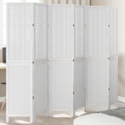 Berkfield Home Room Divider 6 Panels White Solid Wood Paulownia - thumbnail 1