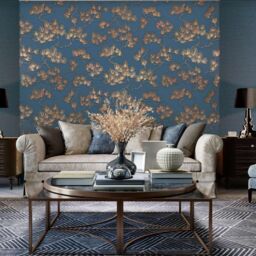 DUTCH WALLCOVERINGS Wallpaper Pine Tree Gold and Blue - thumbnail 1