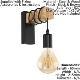 Loops Multi Bulb Ceiling Pendant Light & 2x Matching Wall Lights Black & Wood Trendy - thumbnail 3
